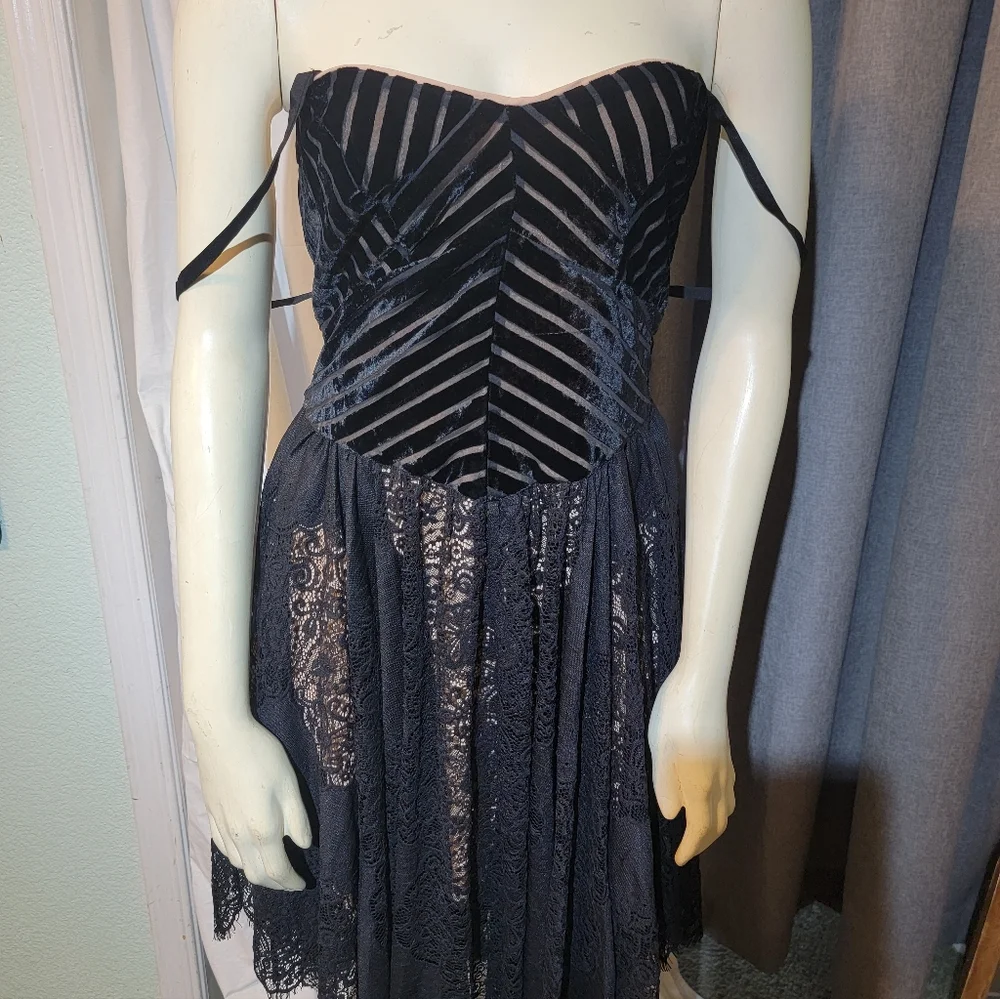 Free People Fairygoth‎ Whimsical Grunge Black Velvet Lace Midi Dress